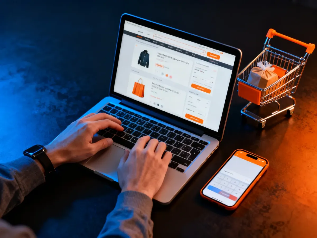 Online shopping funnel from product browsing to completed payment
