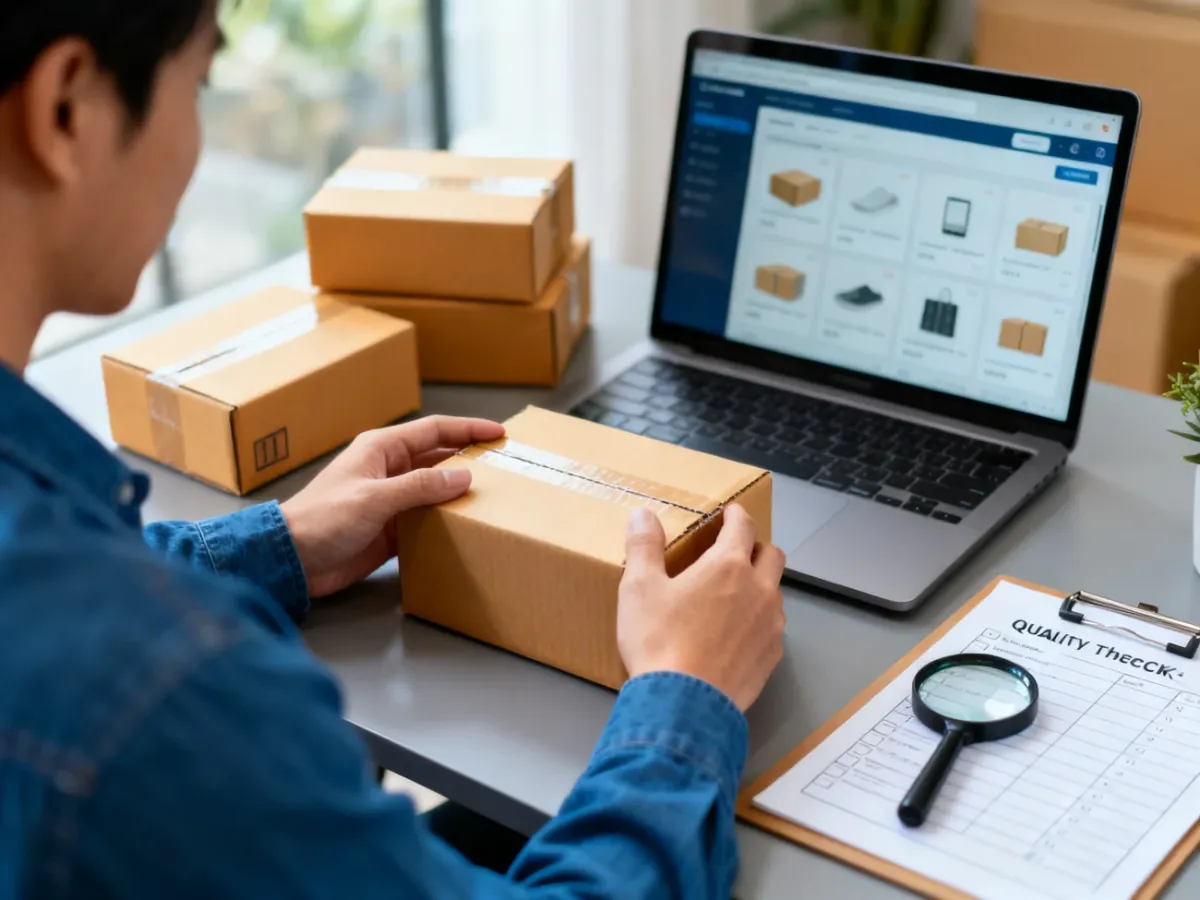 Przedsiębiorca testujący produkt i przygotowujący zamówienie w modelu dropshippingu