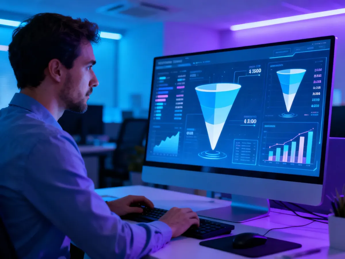 An e-commerce analyst reviewing online store performance data on a computer