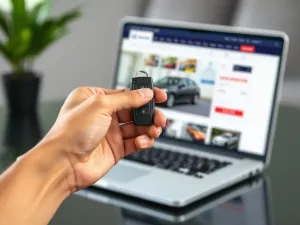 Smartfon z interfejsem TikToka na tle biurka z paczką, symbolizujący prowadzenie dropshippingu w mediach społecznościowych.