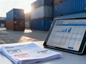 Stanowisko do testowania produktów w dropshippingu: waga, paczka i smartfon z analityką na tle magazynu.
