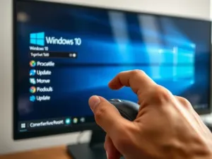 Nowoczesne biurko z laptopem wyświetlającym sklep internetowy oraz paczką, symbolizujące prowadzenie dropshippingu.