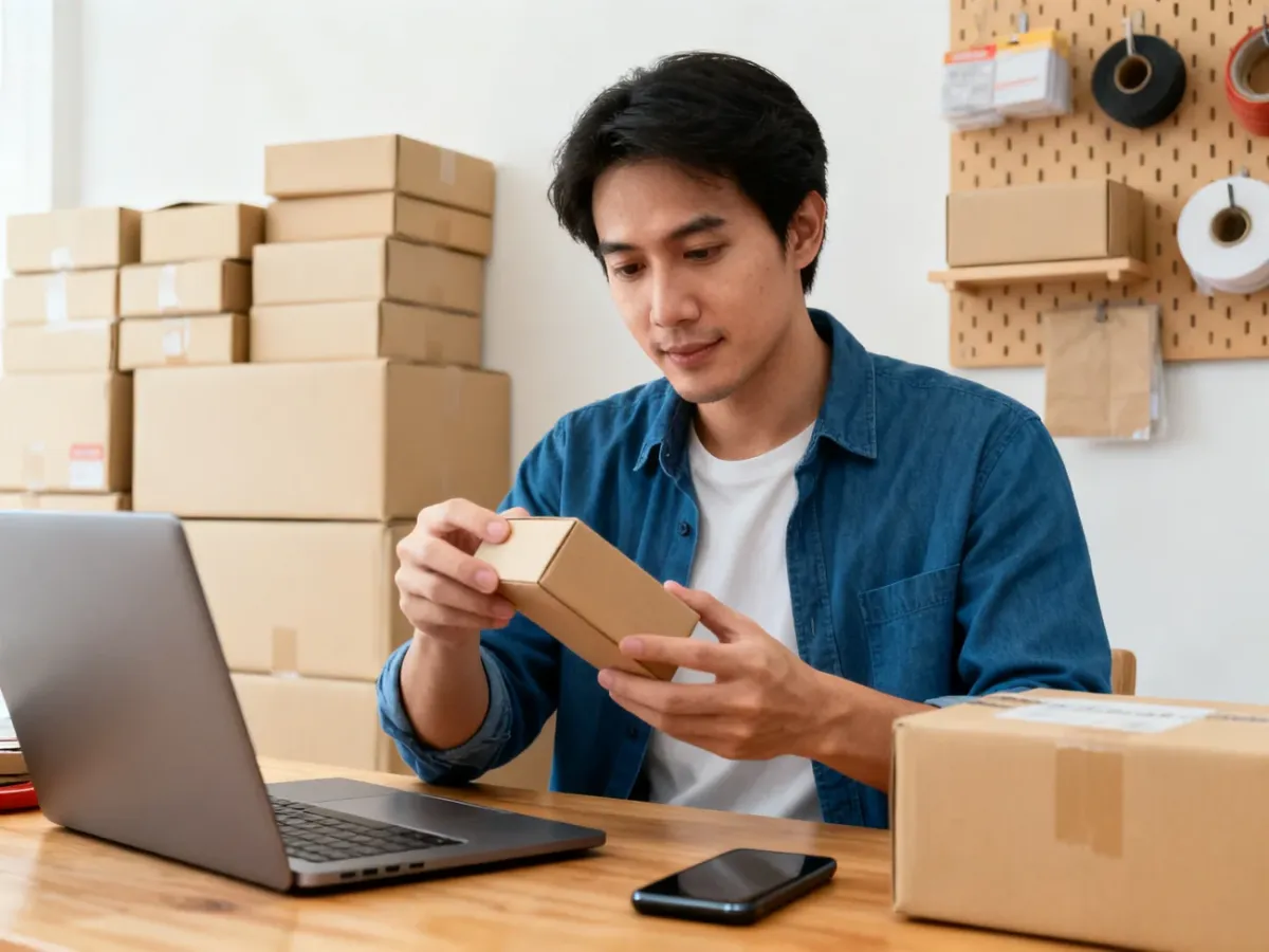 Seller verifying a product and preparing an order