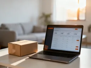 Smartfon z otwartą aplikacją sklepu internetowego na drewnianym biurku, symbolizujący zakupy online.