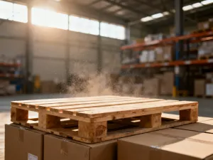 Kartonowe pudełko wysyłkowe i smartfon z wykresem wzrostu na biurku, symbolizujące sukces w dropshippingu na Amazon.