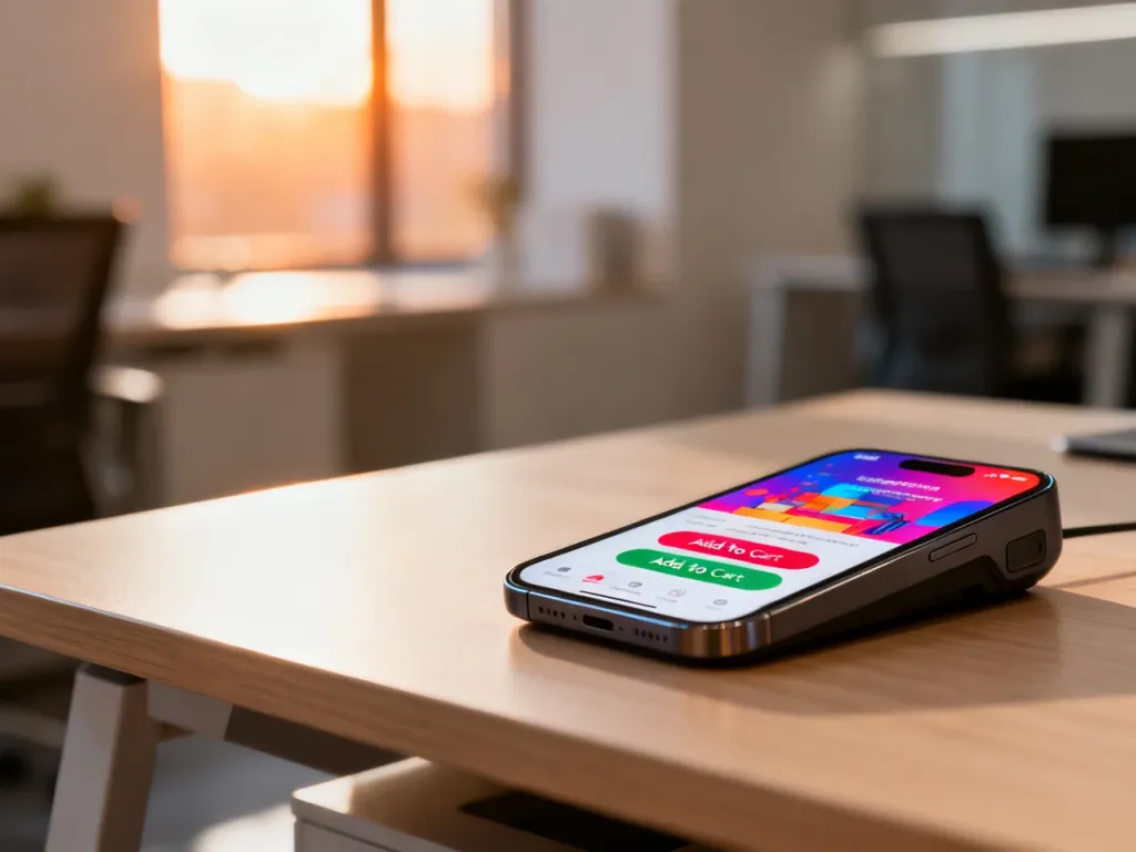 Elegancki gadżet i smartfon z widocznym interfejsem sklepu internetowego na minimalistycznym biurku.