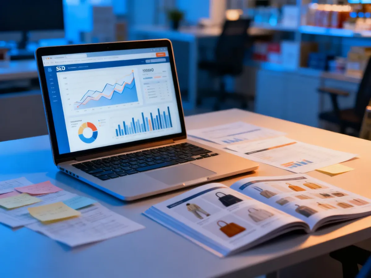 Stanowisko pracy z analizą strategii SEO dla sklepu dropshippingowego